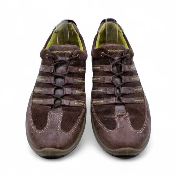 ECCO Brown w/ Green Suede Leather Suede Lace-Up Comfort Sneaker Size 39 EU 8 - Picture 3 of 7